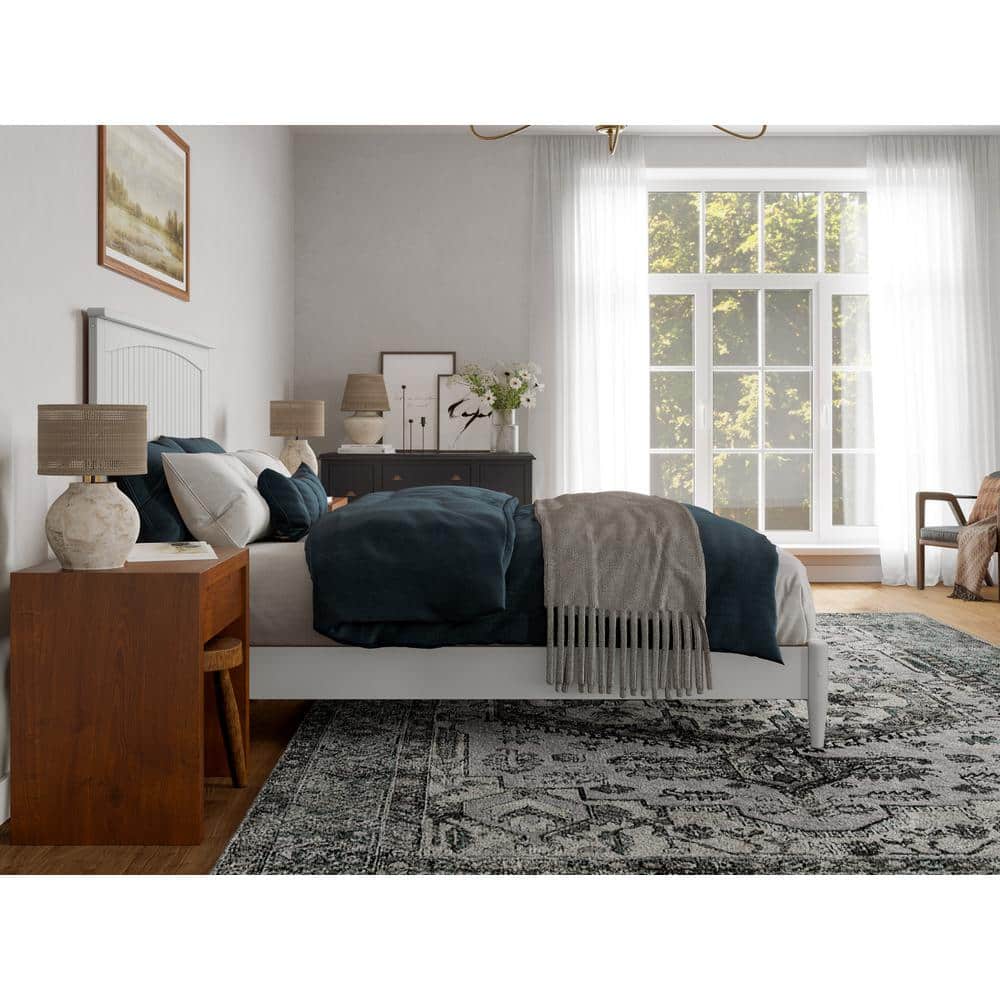 Naples White Queen Wood Low Profile Platform Bed with Slats