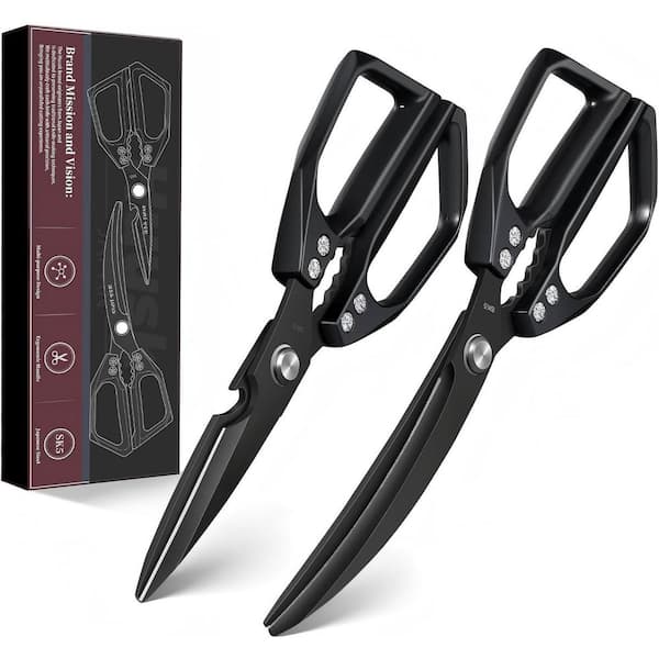 Kitchen Scissors Set Silver, Sharp Heavy Duty Stainless Steel Poultry Shears, for Food & Meat Cutting, Black