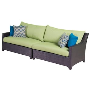 Deco Wicker Outdoor Patio Sofa with Sunbrella Ginkgo Green Cushions