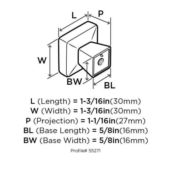 Gunmetal Square Modern Industrial Cabinet Knob with Mounting Hardware