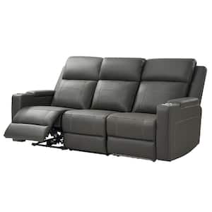 Melisa GREY Traditional 81.5 in. W Genuine Leather Home Theater Sofa with Adjustable Headrest and Seat