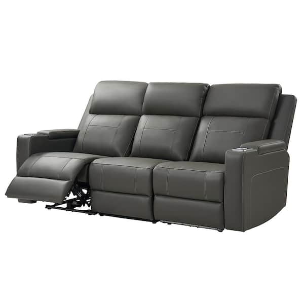 JAYDEN CREATION Melisa GREY Traditional 81.5 in. W Genuine Leather Home Theater Sofa with Adjustable Headrest and Seat