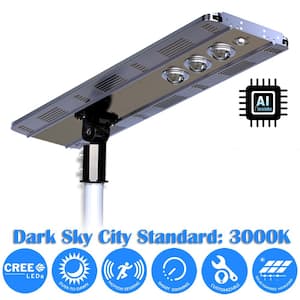 AI SMART 4800 Lumens Metallic Solar Power Motion Activated Outdoor Integrated LED CREE 3000K Street Area Light