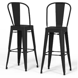 Fletcher 17 in. Black Low Back 24 in. Metal Counter Height Stool (Set of 2)