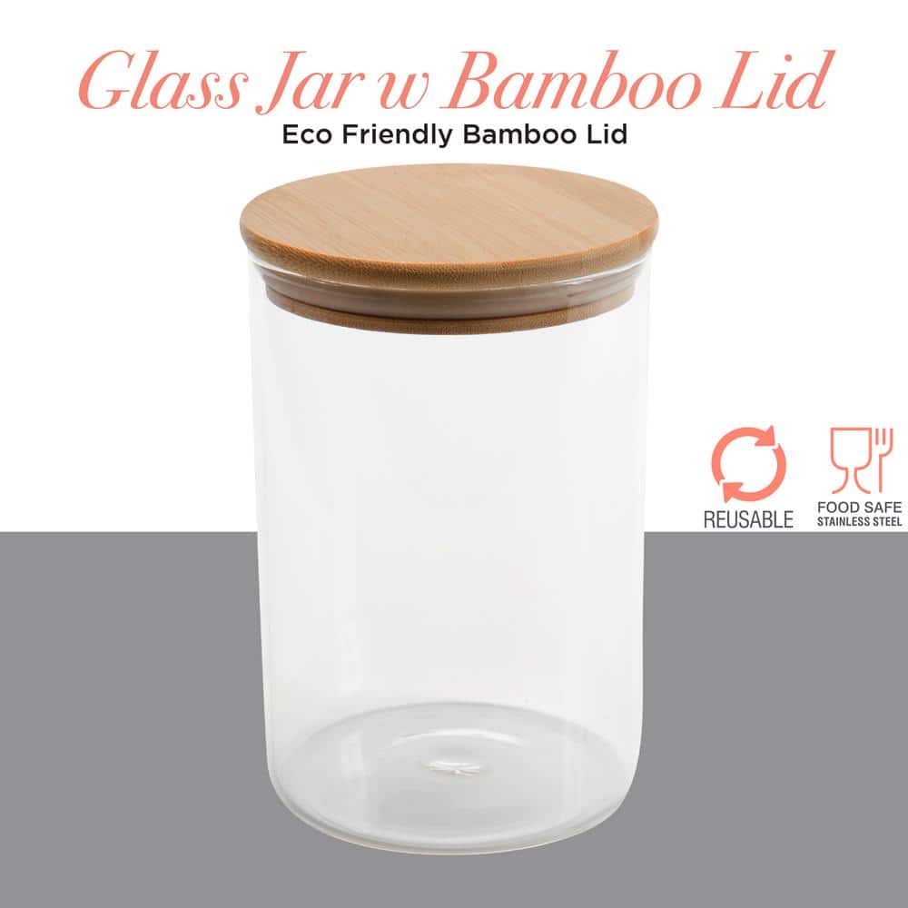 Eco-Friendly 1L Clear Glass Storage Jar with Bamboo Lid