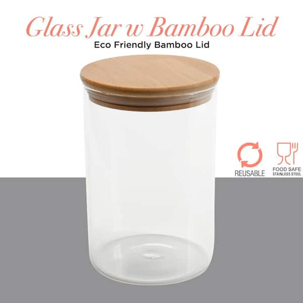 Round Bamboo Glass Canisters