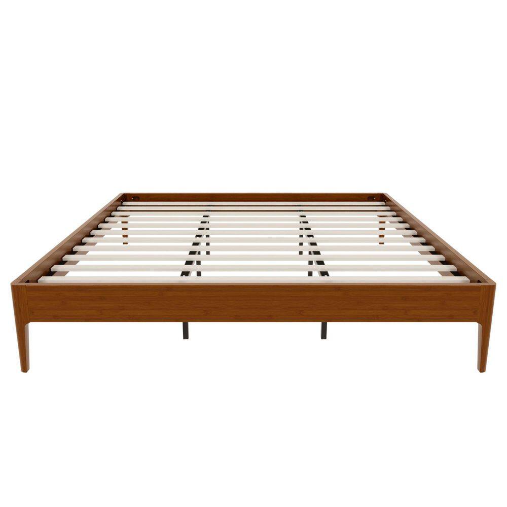 Walnut Brown Solid Bamboo Frame, King Platform Bed Mid-Century Modern Tapered Legs, Wood Slats, No Box Spring Needed price history on PriceWatchPro