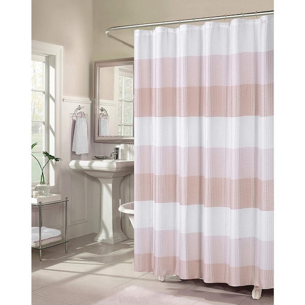 Ombre 72 in. Blush Waffle Weave Fabric Shower Curtain