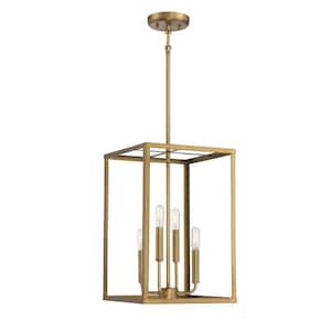 Meridian 12 in. W x 18 in. H 4-Light Natural Brass Candlestick Pendant Light
