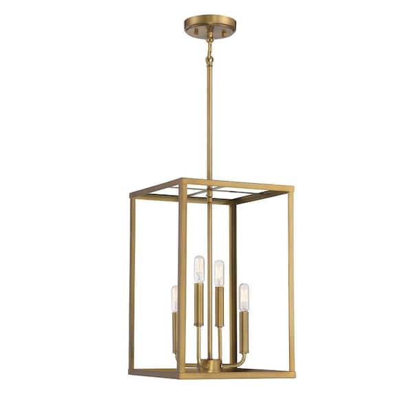 Savoy House Meridian 12 in. W x 18 in. H 4-Light Natural Brass Candlestick Pendant Light