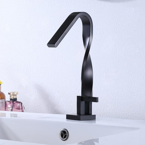 Nestfair Single Handle Single Hole Bathroom Faucet in Matte Black ...