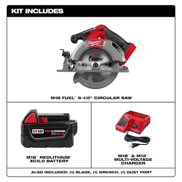 M18 FUEL 18-Volt Lithium-Ion Brushless Cordless 6-1/2 in. Circular Saw W/ M18 5.0 Ah Battery