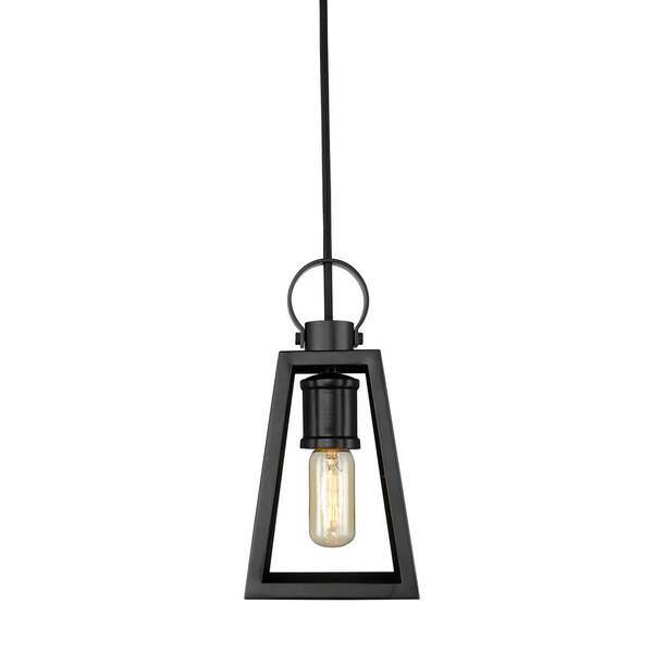 Golden Lighting Abbott 1-Light Black Chandelier with Black Mesh Shade