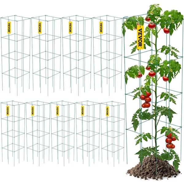 VEVOR 11.8 in. x 11.8 in. x 46.1 in. Tomato Cages Square Plant Support Cages Green Steel Tomato Towers for Plants (10-Pack)