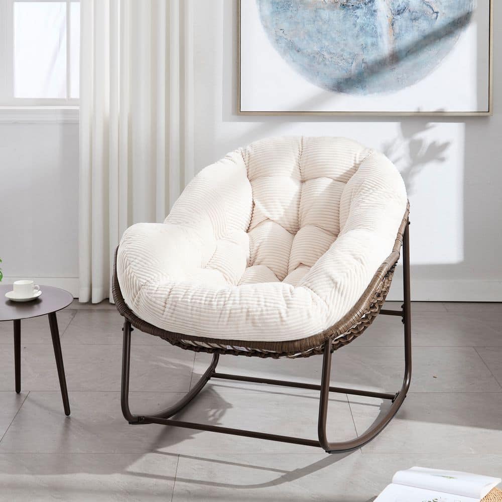 Metal Outdoor Rocking Chair with White Cushions ZN-2464 - The Home