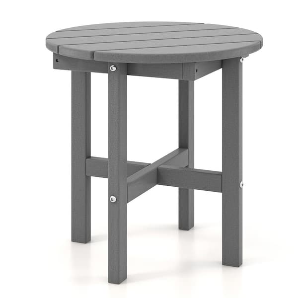 Costway 18 in. Adirondack Round Outdoor Side Table All Weather HDPE End Table Outdoor Grey