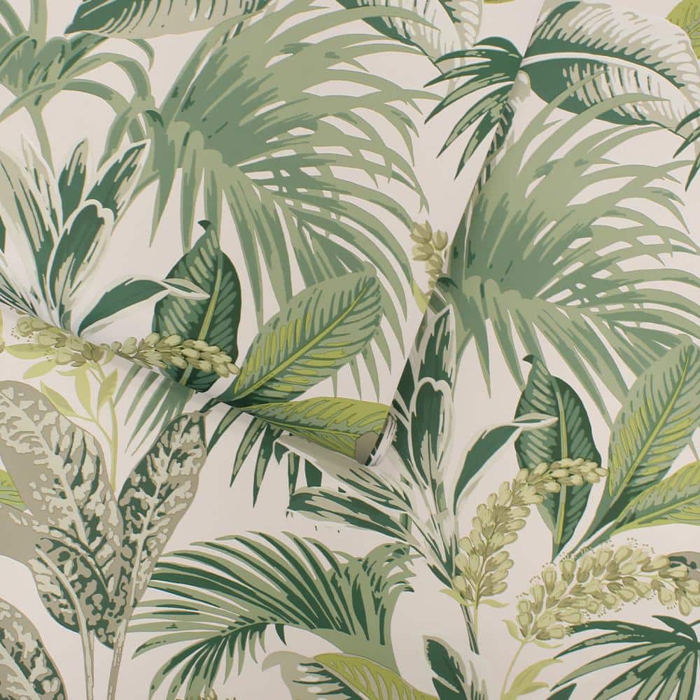 Tropical Green and Beige Vinyl Peel and Stick Wallpaper Roll