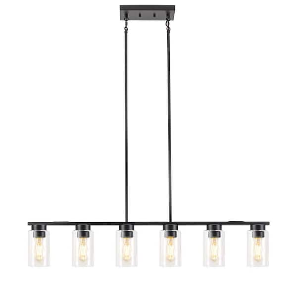 Unbranded 6 light Matte Black Glass Chandelier Kitchen Island Lighting Linear Chandeliers for Dining Room with no bulbs included