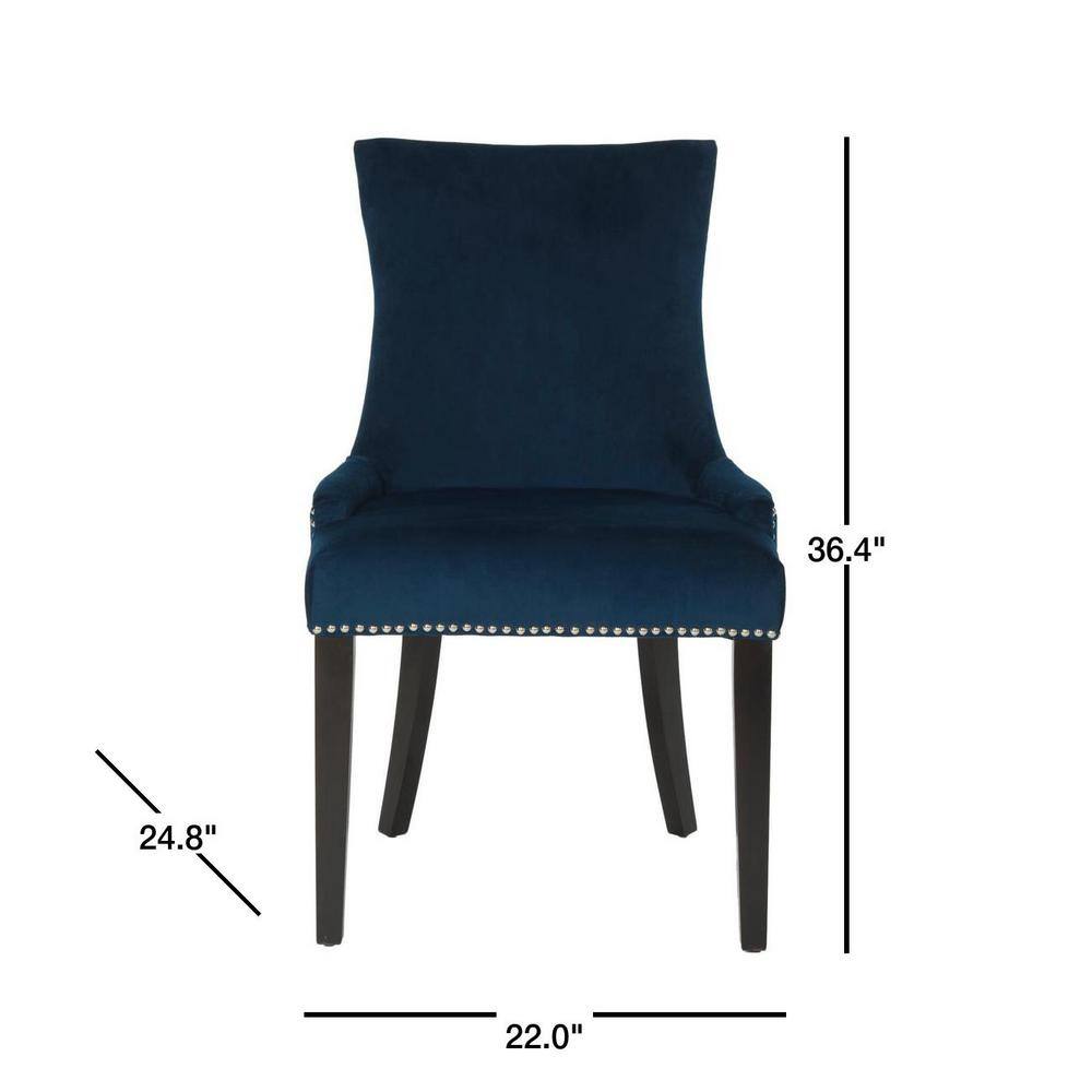 Elegant Sloped Arm Velvet Side Chair in Dark Navy - Set of 2