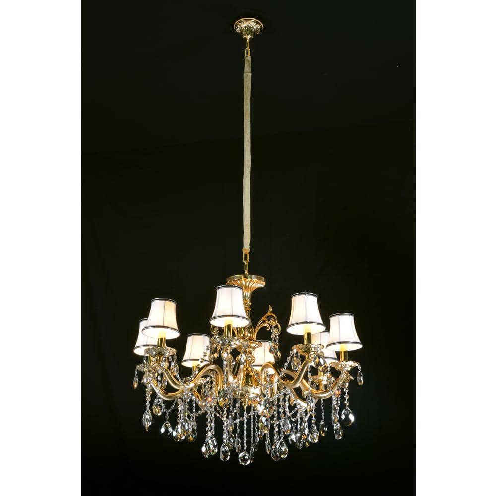 Elegant Gold and Crystal 12-Light Empire Chandelier