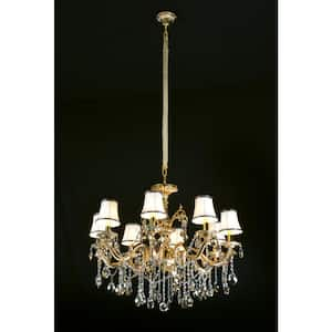 12-Light Gold Crystal Empire Chandelier for Foyer with No Bulbs Included