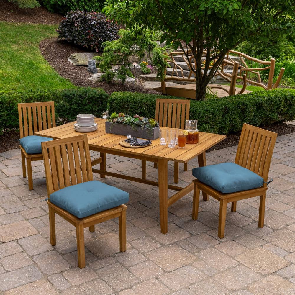 French Blue Tufted Outdoor Rocking Chair Cushion with Polyester Fill