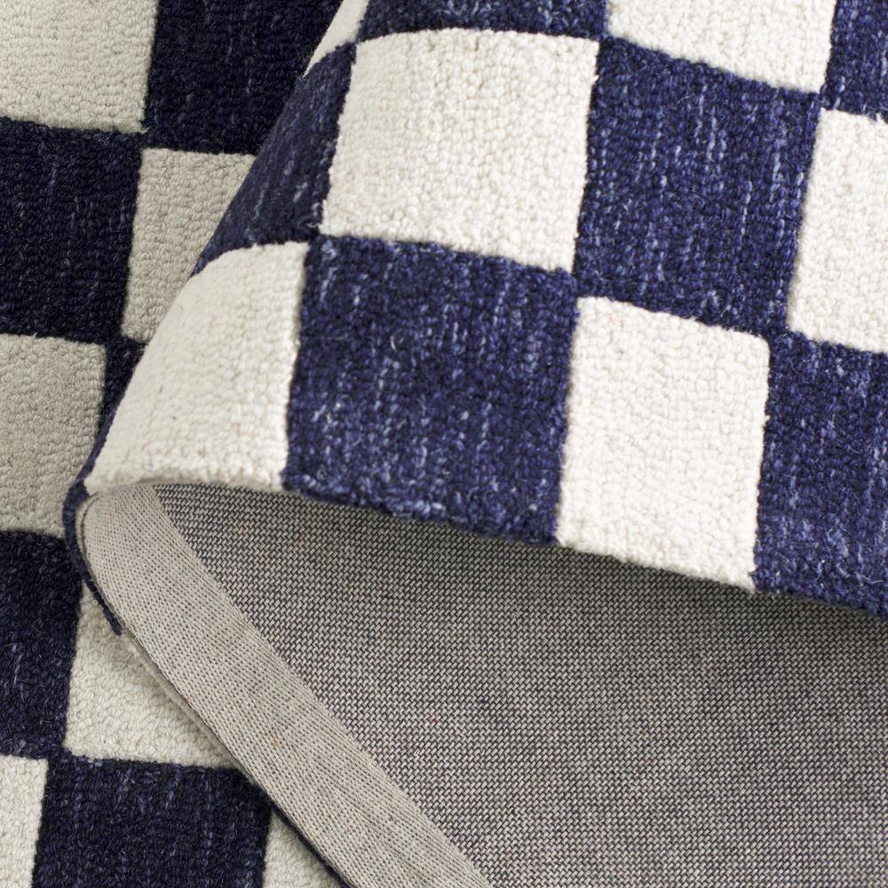 Navy and Ivory Checkered Handmade Wool Area Rug, 3' x 5'
