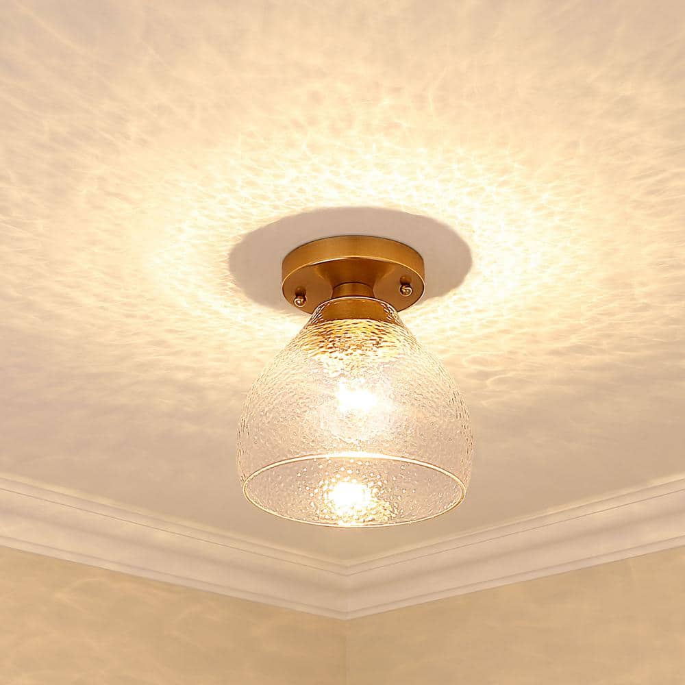 Ariella Brushed Champagne Bronze Semi-Flush Mount with Hammered Glass