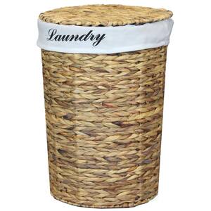 Natural Water Hyacinth Wicker Round Laundry Hamper with Removable Linen Liner and Lid, 21 Inch