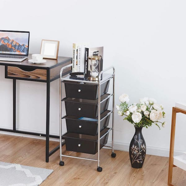 Bunpeony 4-Tier Multi-Color Rolling Steel Storage Cart with Plastic Drawers