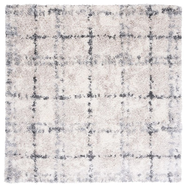 Fontana Shag 10 ft. x 10 ft. Gray/Ivory Geometric Abstract Square Area Rug