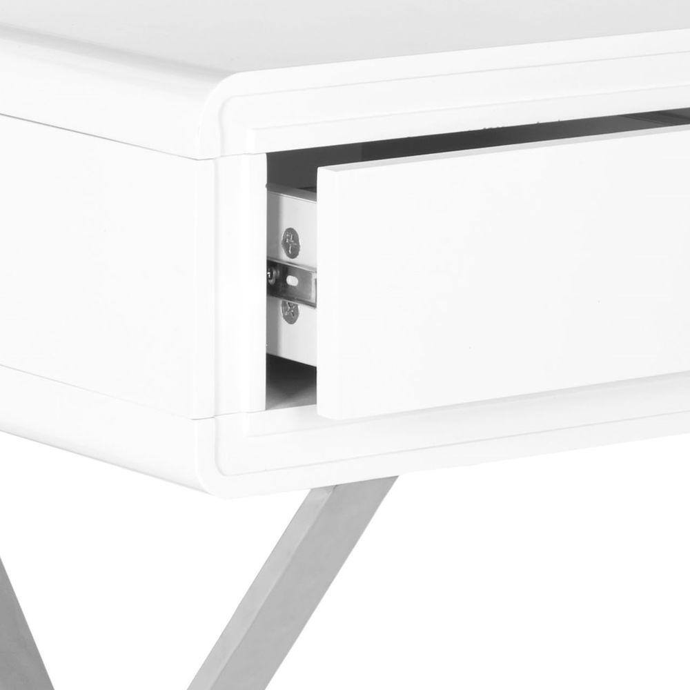 White and Silver Transitional Wood Home Office Desk with Drawer