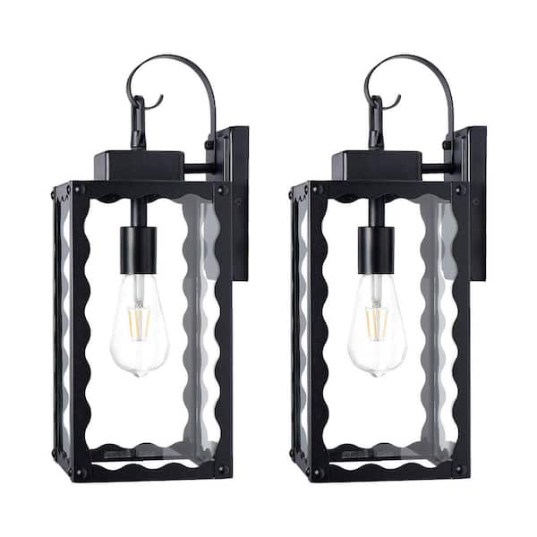 7.5 in. 1-Light Sand Black Outdoor Weather Resistant Wall Sconces Lantern with Clear Glass Shade for Porch, Anti-Rust