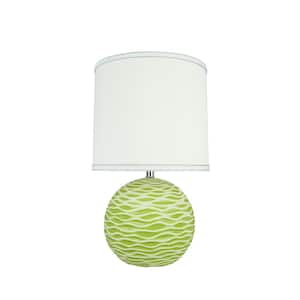 19-1/2 in. Light Green Ceramic Table Lamp with Drum Shaped Lamp Shade in White
