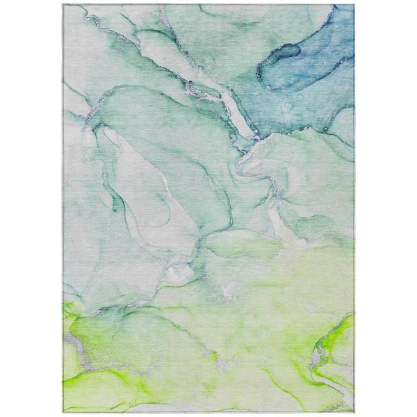 HomeRoots Blue and Green 8 ft. x 10 ft. Woven Abstract Polyester Rectangle Indoor/Outdoor Area Rug