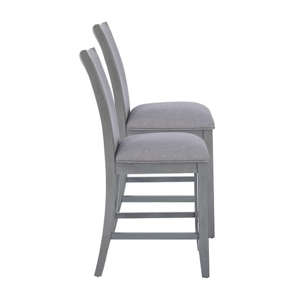 Billie 25 in. Light Gray Full Back Wood Counter Upholstered Stool with Polyester Seat Set of 2
