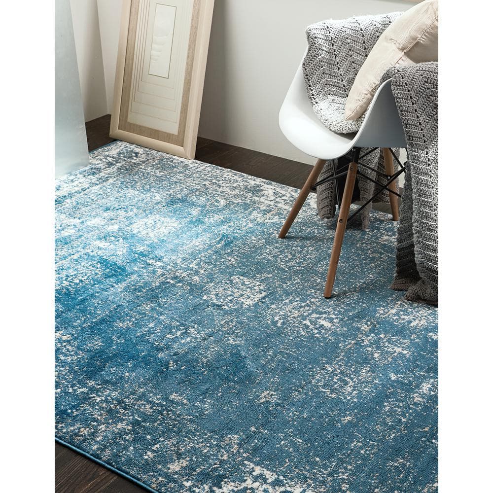 Blue and Ivory Low Pile Reversible Runner Rug