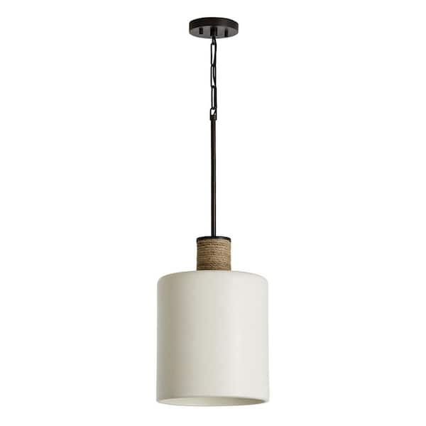 Destin 60-Watt 1-Light Pewter Cylinder Pendant Light with Soft White Ceramic Shade and No Bulbs Included