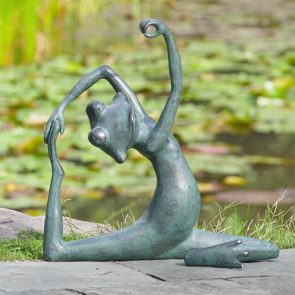 Verdigris Cast Aluminum Yoga Frog Garden Sculpture