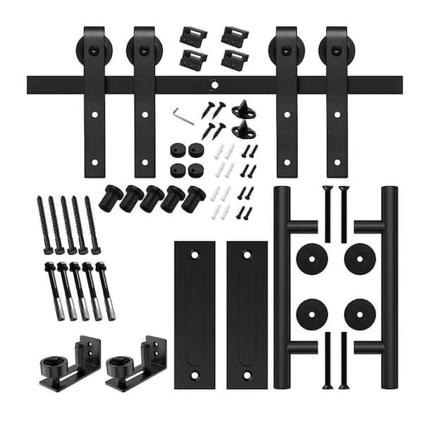 Movisa 8 ft./96 in. J-Shaped Double Barn Door Hardware Kit With 2 Handles