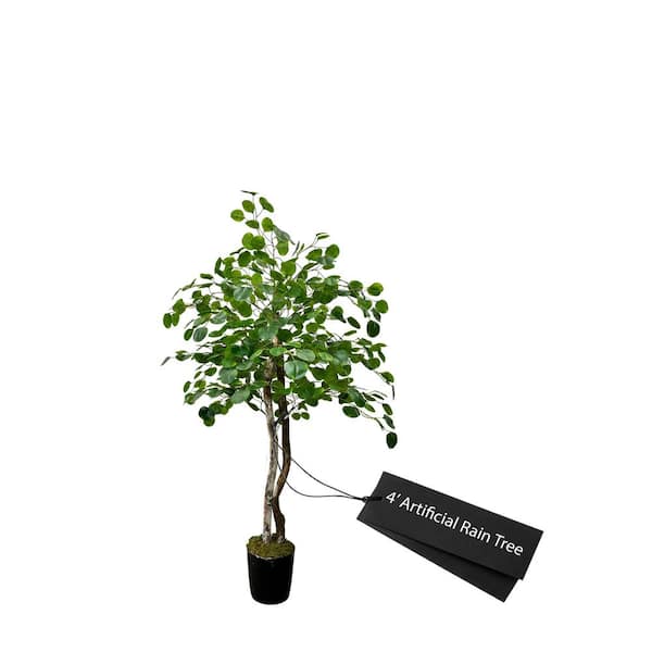 Handmade 4 ft. Artificial Rain Tree in Home Basics Plastic Pot Made with Real Wood and Moss Accents