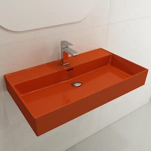 Milano Wall-Mounted Orange Fireclay Rectangular Bathroom Sink 32 in. 1-Hole with Overflow