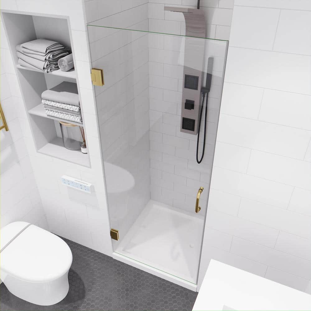 72" H x 24" W Frameless Shower Door with Brushed Gold Hardware