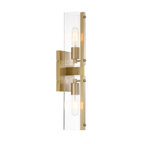 Latitude 4.5 in. 2-Light Brushed Gold Transitional Wall Sconce with Triangular Clear Glass Shades