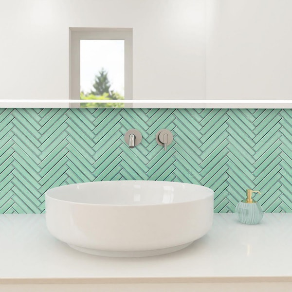 Porcetile Green 8.27 in. x 9.77 in. Herringbone Matte Porcelain Mosaic Wall and Floor Tile (5.7 sq. ft./Case)