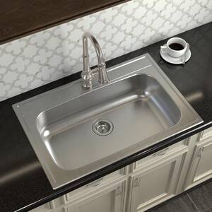 1800 Series Stainless Steel 33 in. 1-Hole Single Bowl Drop-In Kitchen Sink