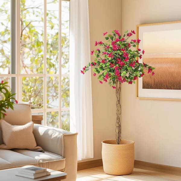 5 ft. Artificial Bougainvillea Tree In Pot, Flower Trees Artificial Indoor for Home Decor Outdoor Porch