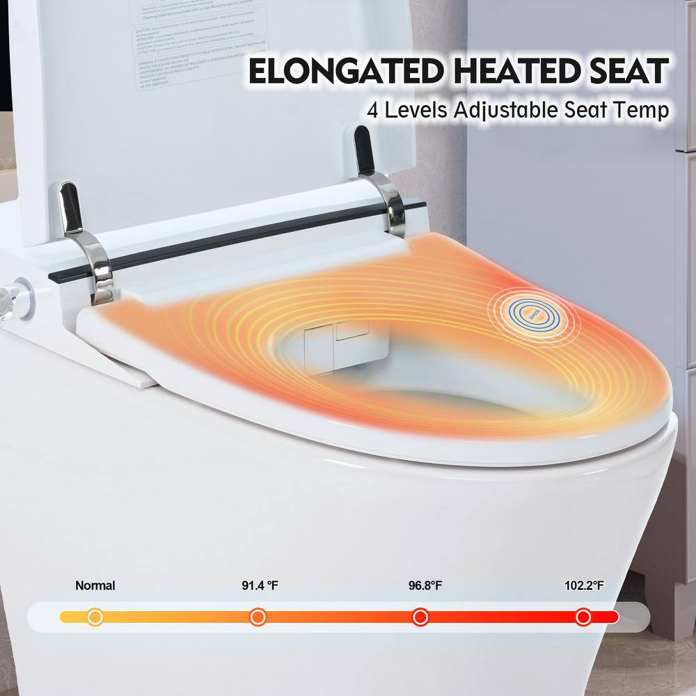 Glossy White Elongated Smart Bidet Toilet with Heated Seat