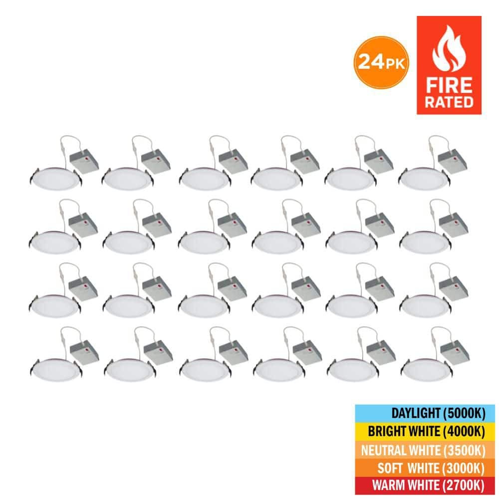 24-Pack 6 in. Fire Rated Canless Integrated LED Recessed Light Trim Downlight, 1200 Lumens, Selectable CCT 2700K-5000K price history on PriceWatchPro
