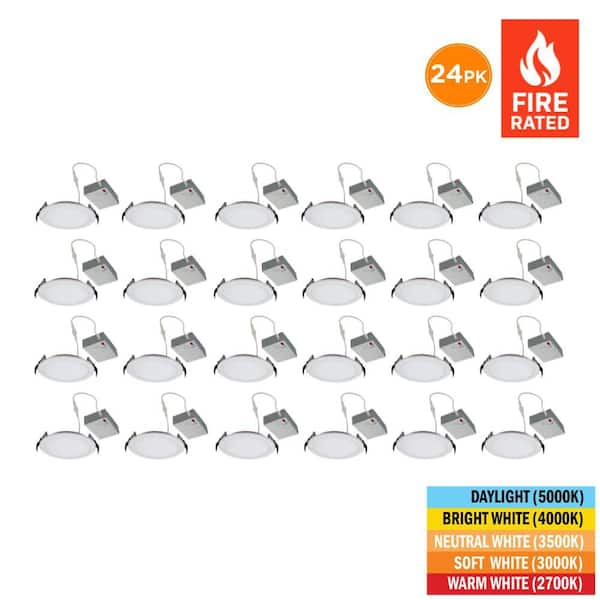 24-Pack 6 in. Fire Rated Canless Integrated LED Recessed Light Trim Downlight, 1200 Lumens, Selectable CCT 2700K-5000K